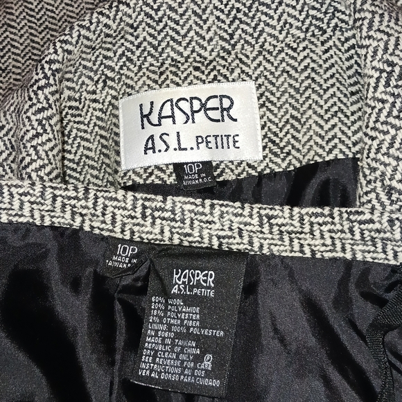 KASPER A.S.L. PETITE 2 Piece Long Sleeve Black/White 60% Wool Skirt Women Sz 8P - Picture 9 of 16
